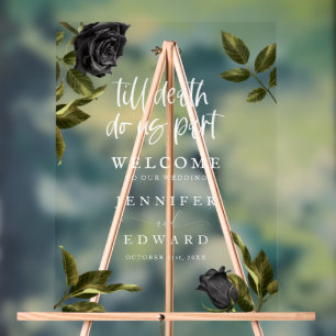 Panneau En Acrylique Rose noir jusqu'à la mort Do Us Part Mariage Sign