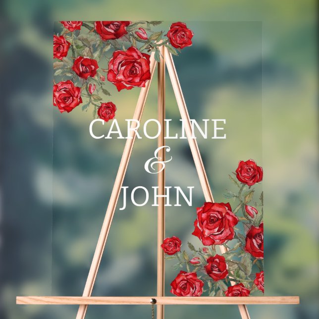 Panneau En Acrylique Rose rouge aquarelle florale (Neutre)