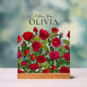 Panneau En Acrylique Rose Rouge Moderne Minimaliste Je T'Aime