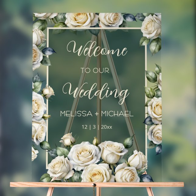 Panneau En Acrylique Roses d'Ivoire Mariage Transparent (Neutre)