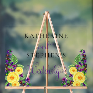 Panneau En Acrylique Roses jaunes   Violets Boho Floral Mariage