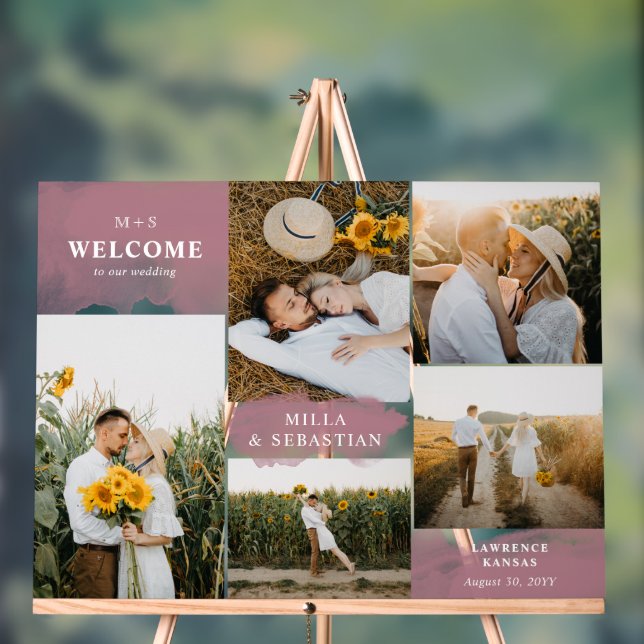 Panneau En Acrylique Rosewood Pink Clean Moderne & 5 Photos Bienvenue (Neutre)