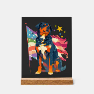 Panneau En Acrylique Rottweiler patriotique avec art de drapeau américa