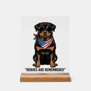 Panneau En Acrylique Rottweiler Patriotique Chien Héros Design Vintage_