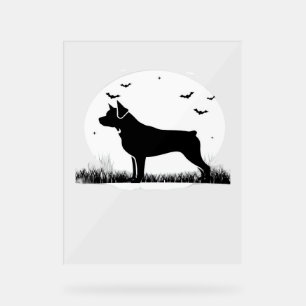 Panneau En Acrylique Rotweiler Chien - Halloween Lune Silhouette Oversi