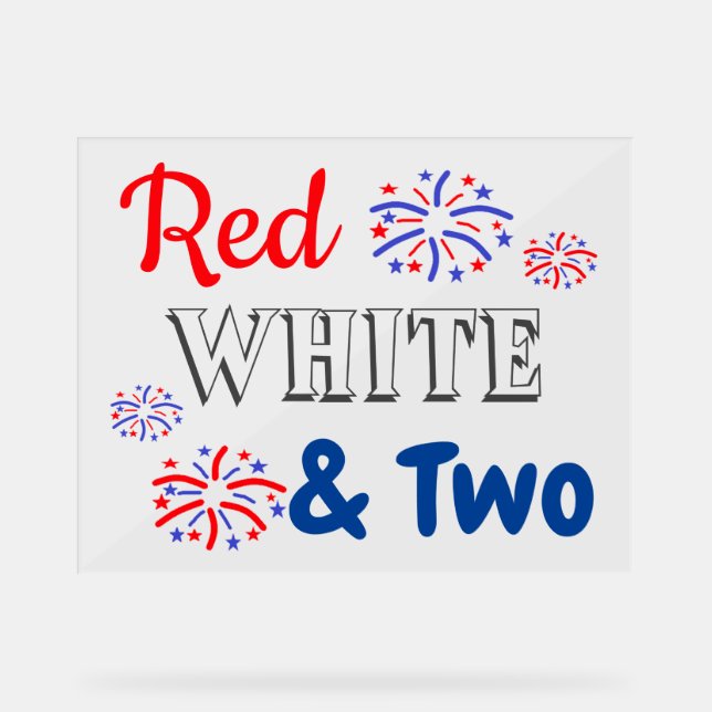 Panneau En Acrylique Rouge Blanc & Deux 2e Anniversaire (Recto)
