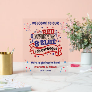 Panneau En Acrylique Rouge blanc et bleu i do BBQ Couple douche nuptial