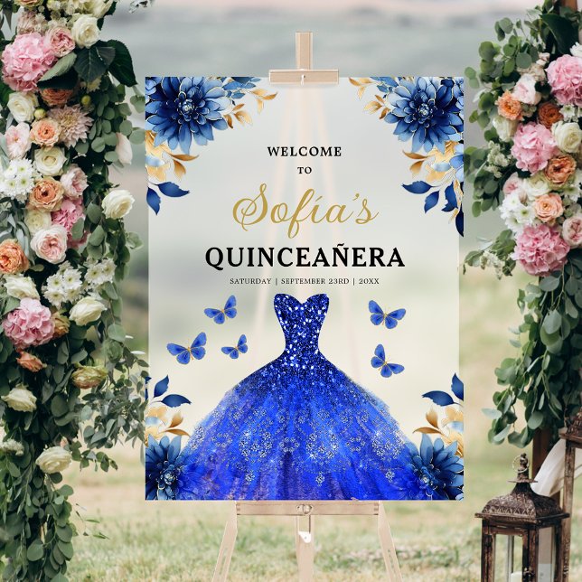 Panneau En Acrylique Royal Blue Gold Princess Quinceañera Bienvenue (Créateur téléchargé)