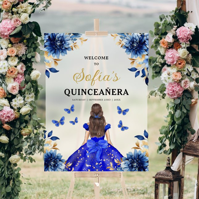 Panneau En Acrylique Royal Blue Gold Princess Quinceañera Bienvenue (Créateur téléchargé)