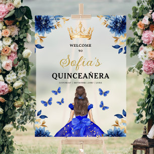 Panneau En Acrylique Royal Blue Gold Princess Quinceañera Bienvenue