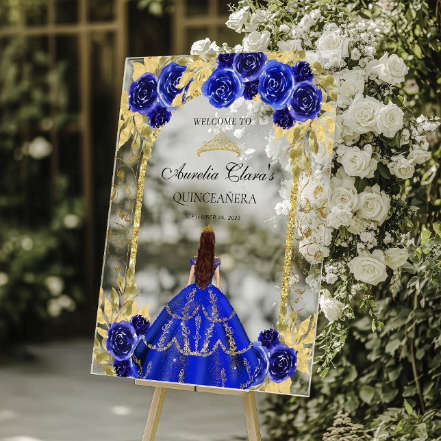 Panneau En Acrylique Royal Blue Princess Floral Quinceañera Anniversair (Créateur téléchargé)