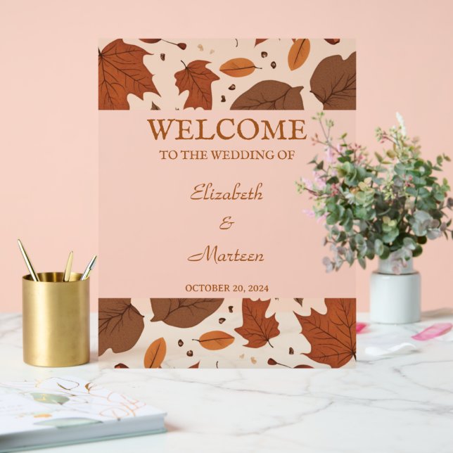 Panneau En Acrylique Russe Beige Brown Érable Feuille Mariage d'automne (Mariage)