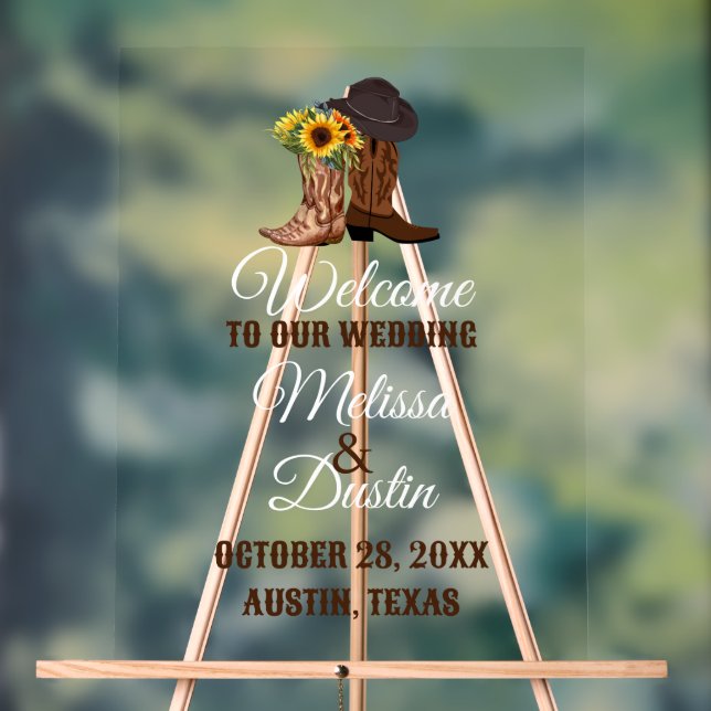 Panneau En Acrylique Russe Cowboy Tournesol Ouest Mariage Bienvenue (Neutre)