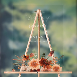 Panneau En Acrylique Rustic Earth & Champagne Florals Mariage Bienvenue