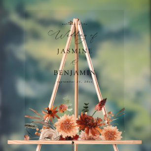 Panneau En Acrylique Rustic Earth & Champagne Florals Mariage Bienvenue