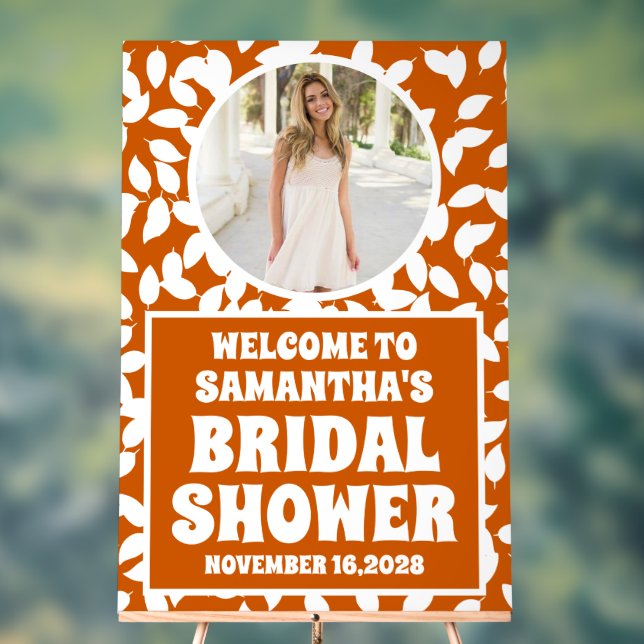 Panneau En Acrylique Rustic Fall Leaves Photo Fête des mariées Welcome (Neutre)