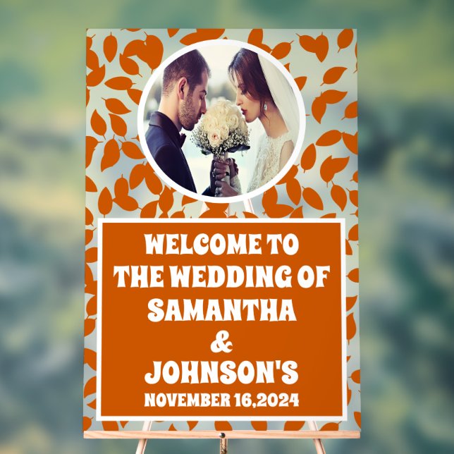 Panneau En Acrylique Rustic Fall Leaves Photo Mariage Welcome Frosted (Neutre)