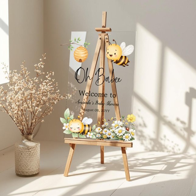 Panneau En Acrylique Rustic Floral Oh Babee Honey Bee Baby Shower (Créateur téléchargé)