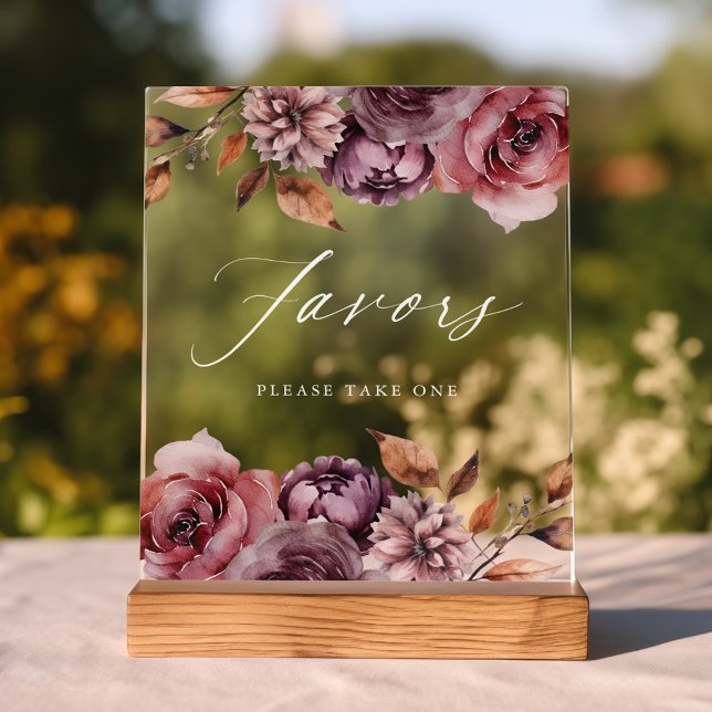 Panneau En Acrylique Rustique Automne Floral Faveurs Mariage Faveurs (Please note: The wooden stand does not come with the sign. Zazzle sells a similar wood block.)