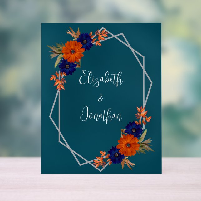 Panneau En Acrylique Rustique Automne Orange Navy Bleu Floral Mariage (Neutre)