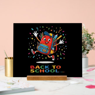 Panneau En Acrylique Sac à dos sautillant mignon pour la rentrée scolai