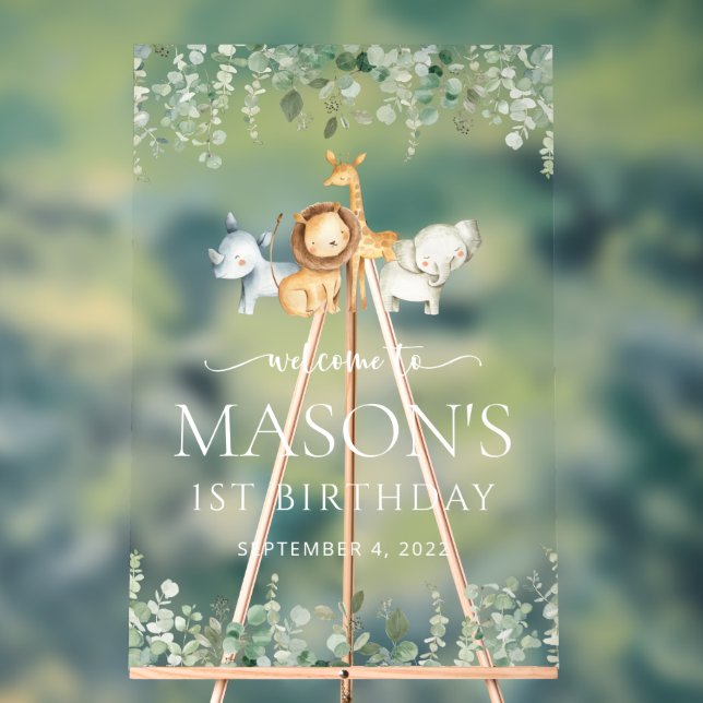 Panneau En Acrylique Safari Animaux, Jungle, Wild One, Anniversaire Bie (Neutre)