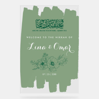 Panneau En Acrylique Sage Green Floral Nikkah Acrylic Sign