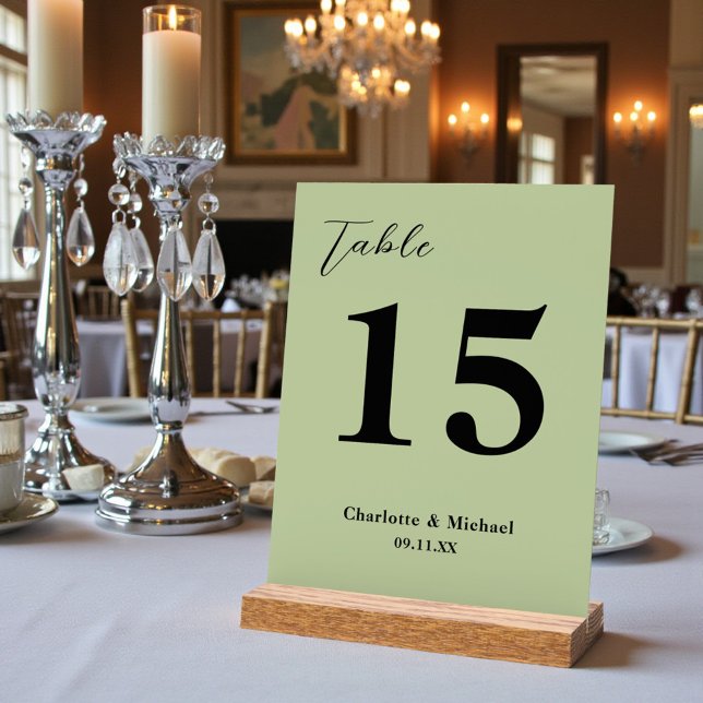 Panneau En Acrylique Sage Green Minimalist Wedding Table Number (Créateur téléchargé)