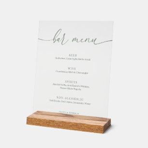 Panneau En Acrylique Sage Green Modern Elegant Wedding Bar Menu