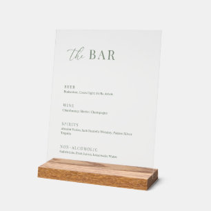 Panneau En Acrylique Sage Green Moderne Mariage Élégant Le Bar Menu
