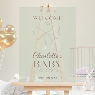 Panneau En Acrylique Sage Vert Élégant Nœud Bienvenue Baby Shower