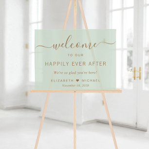 Panneau En Acrylique Sage Vert Mariage Bienvenue Heureux Pour Toujours
