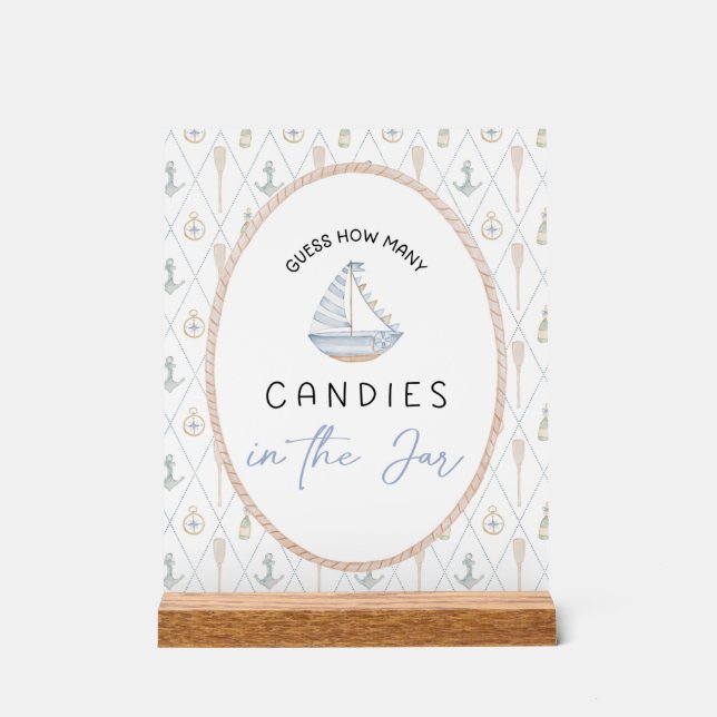 Panneau En Acrylique Sailboat Baby Shower Games - Candy Jar Guessing  (Recto)