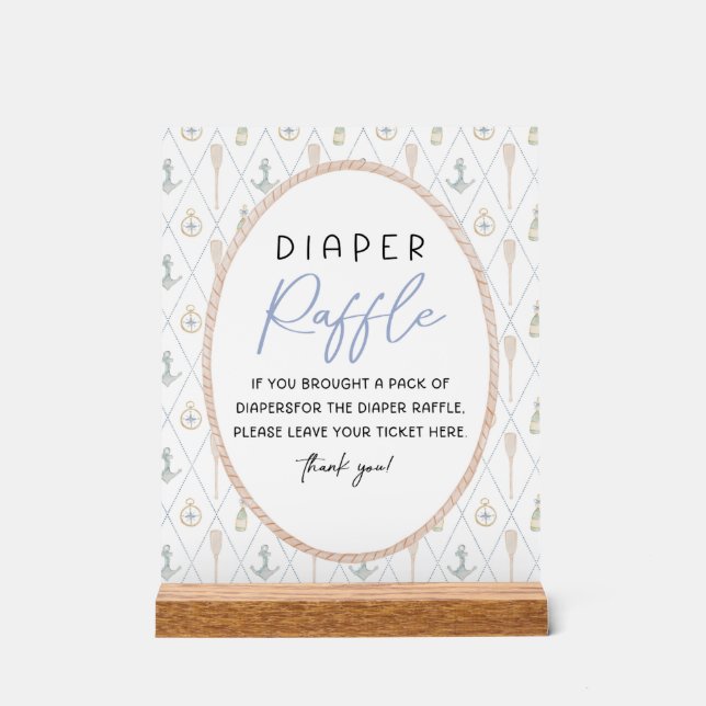Panneau En Acrylique Sailboat Baby Shower Games - Diaper Raffle Sign (Recto)
