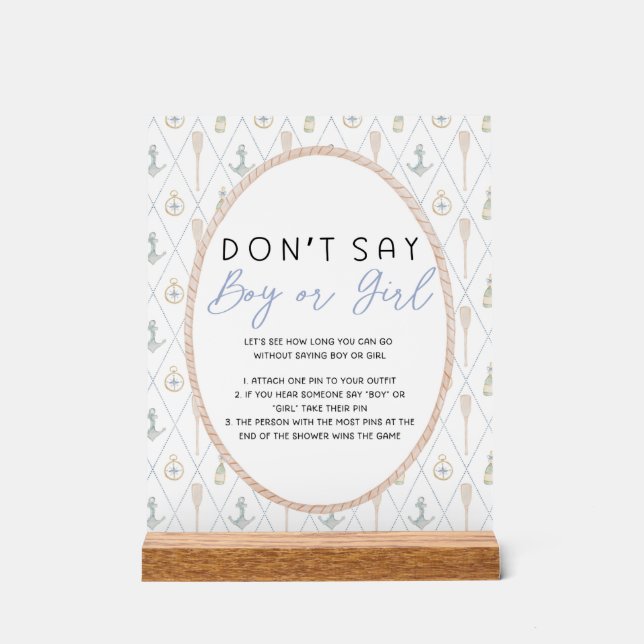 Panneau En Acrylique Sailboat Baby Shower Games - Don't Say Boy or Girl (Recto)