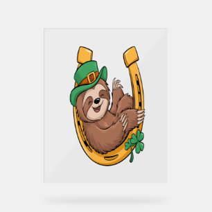 Panneau En Acrylique Saint Patrick's Day Sloth Horseshoe Lucky
