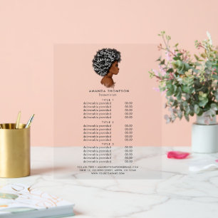 Panneau En Acrylique Salon de coiffure afro-américain Tarification et s