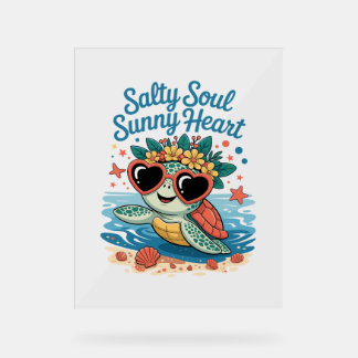 Panneau En Acrylique Salty Soul Sunny Heart Turtle Été