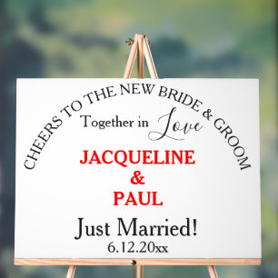 Panneau En Acrylique Salutations Mariée Groom Juste Marié Noms Rouges