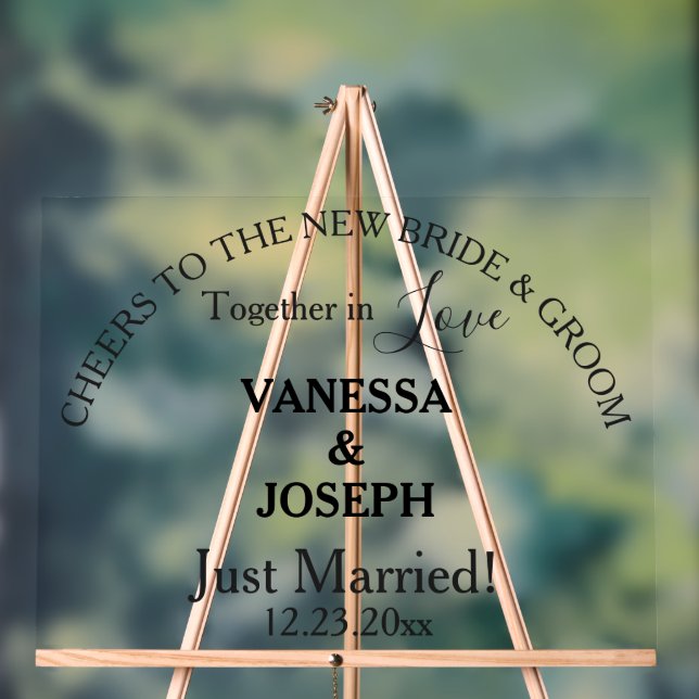 Panneau En Acrylique Salutations Mariée Mariée Mariée Noms Noirs Clair (Neutre)