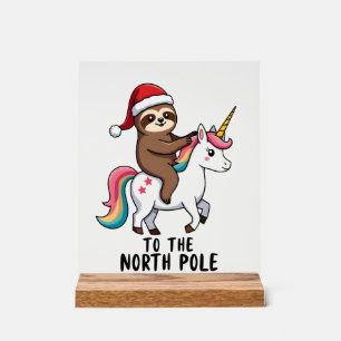 Panneau En Acrylique Santa Paresseux à Cheval sur Licorne Drôle Fille N