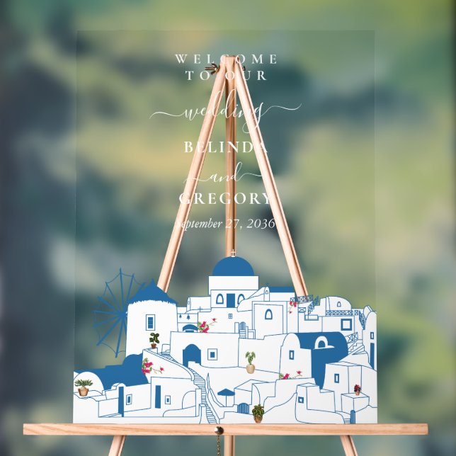 Panneau En Acrylique Santorin Destination Mariage de l'île grecque (Neutre)