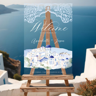Panneau En Acrylique Santorin Grèce Aquarelle Destination Mariage