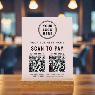 Panneau En Acrylique Scanner pour Payer Code QR Rose Dessus de Table