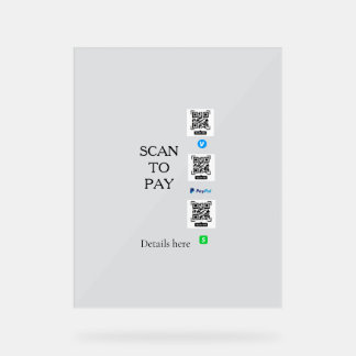 Panneau En Acrylique scanner pour payer venmo cashapp détails du code Q