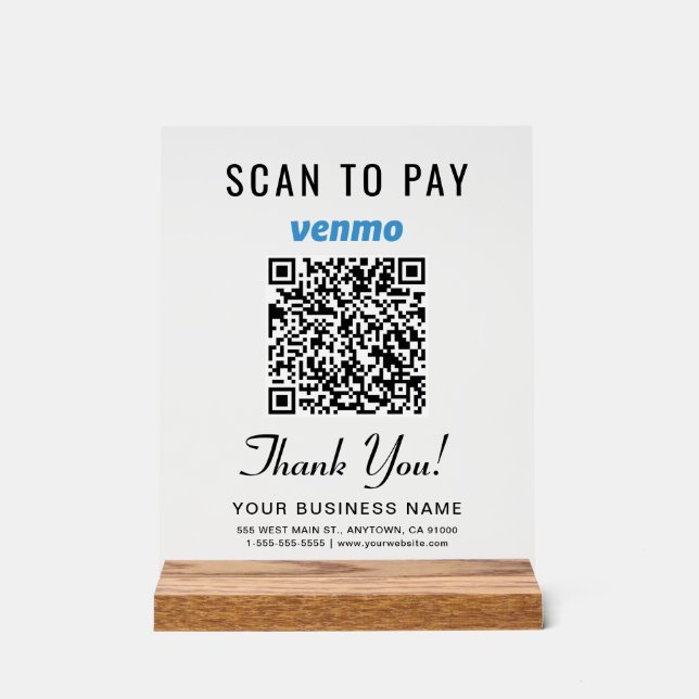 Panneau En Acrylique Scannez pour payer le code QR Venmo (Recto)