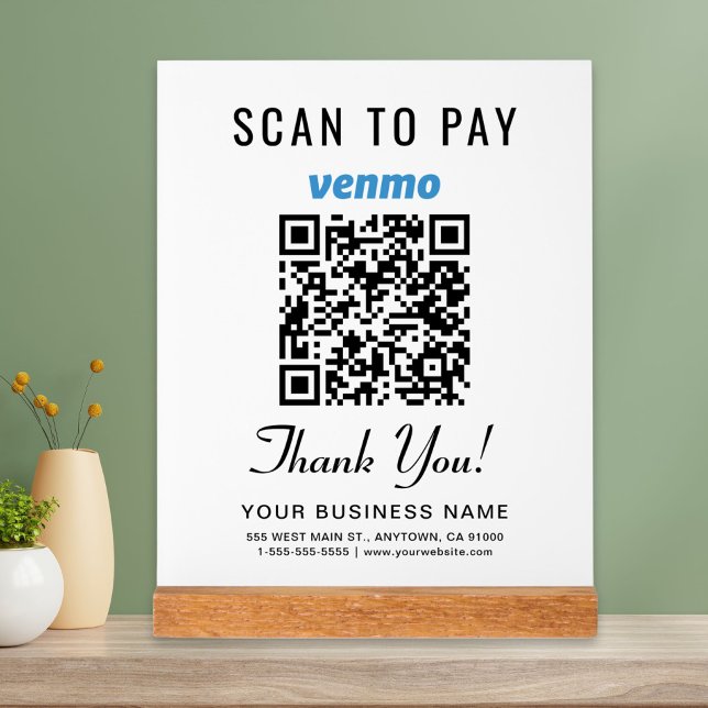Panneau En Acrylique Scannez pour payer le code QR Venmo blanc (Créateur téléchargé)