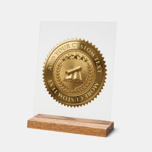 Panneau En Acrylique Sceau de certificat en feuille d'or 3D modifiable 