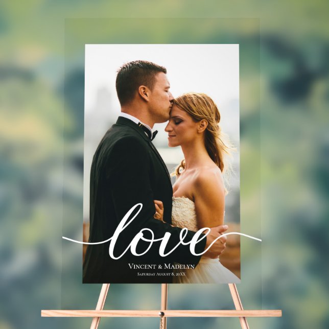 Panneau En Acrylique Script d'amour moderne Photo personnalisée Mariage (Neutre)