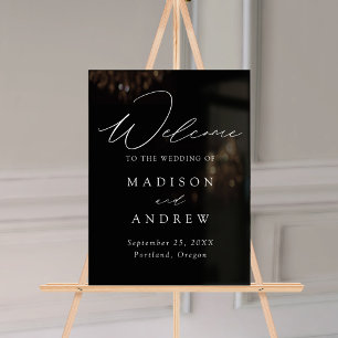 Panneau En Acrylique Script élégant moderne Mariage noir accueil